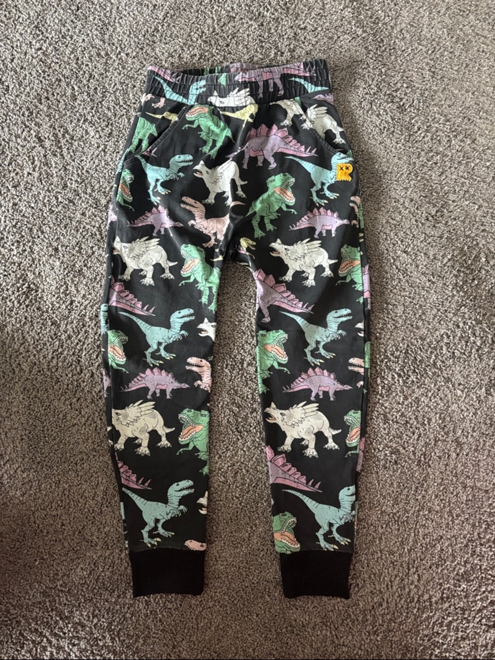 Kids Black Dino Print Joggers with Pastel Green Pink Blue Dinosaurs